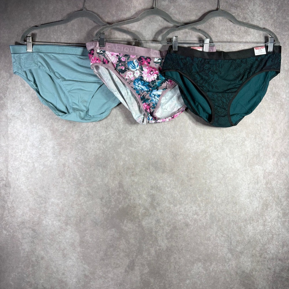 Cacique Panties Womens‎ 18/20 Multicolor Cotton Hipster 3 Pack Floral Lace NEW